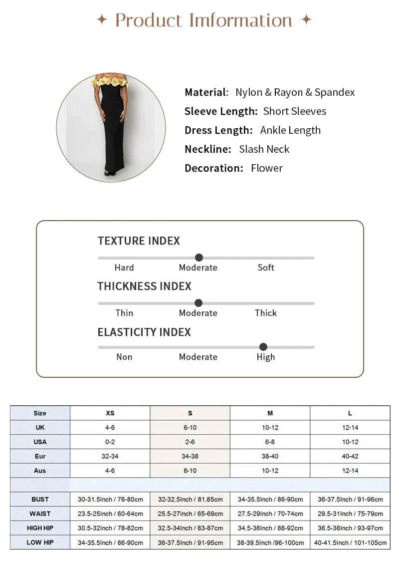 KIMLUD, VC Elegant Fashion Off-Shoulder Black Maxi Dress with Golden Floral Embellishments Party Evening Gown, KIMLUD Womens Clothes