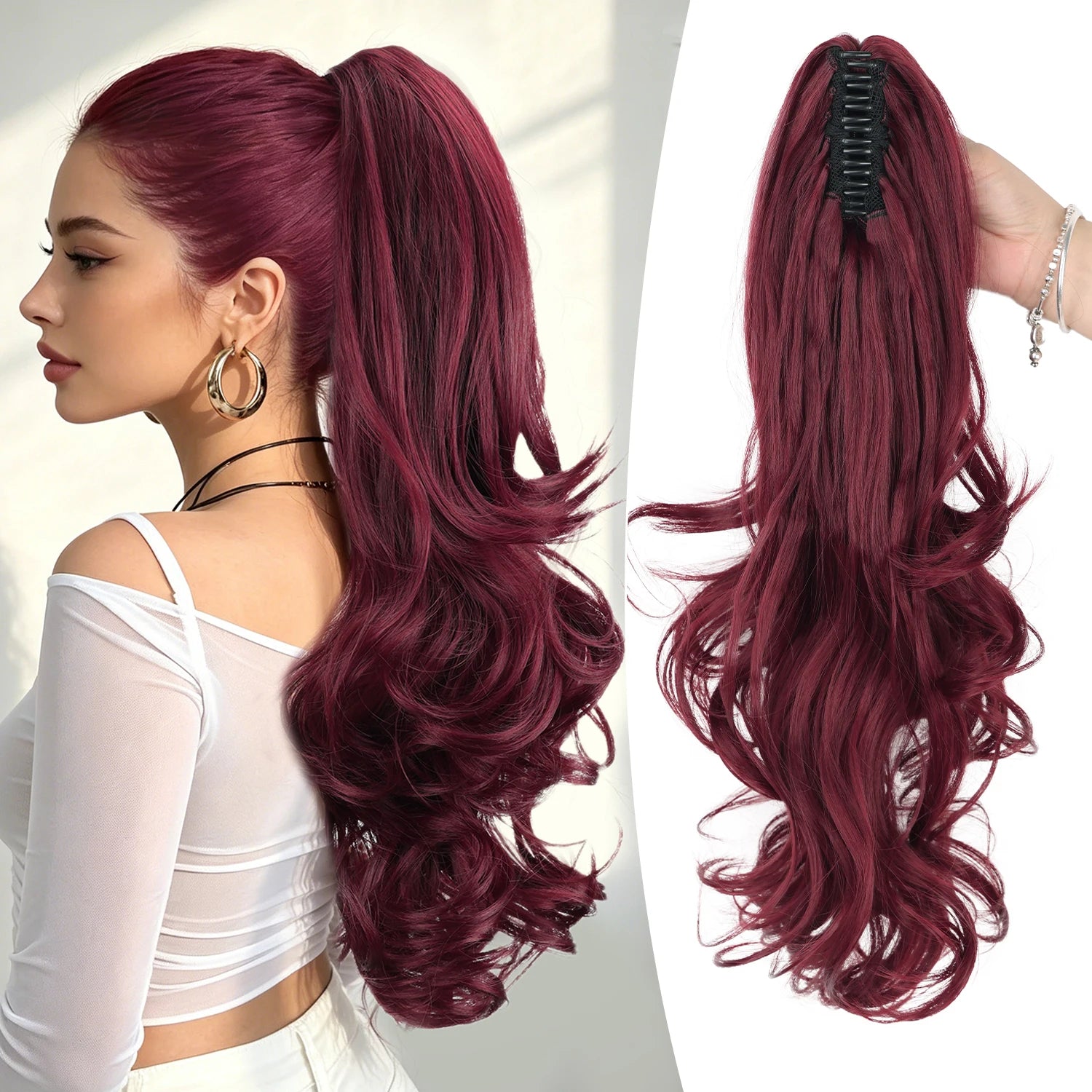 Synthetic Claw Ponytail Extensions 20inch Wavy Clip Claw Ponytail Hair for Women Ladies Daily Party Holiday