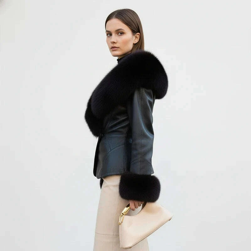 black-faux-fur-collar-leather-jacket-elegant-lapel-v-neck-waist-cinching-long-sleeved-short-coats-lady-winter-commute-coat-2025kimludkimlud-35573202
