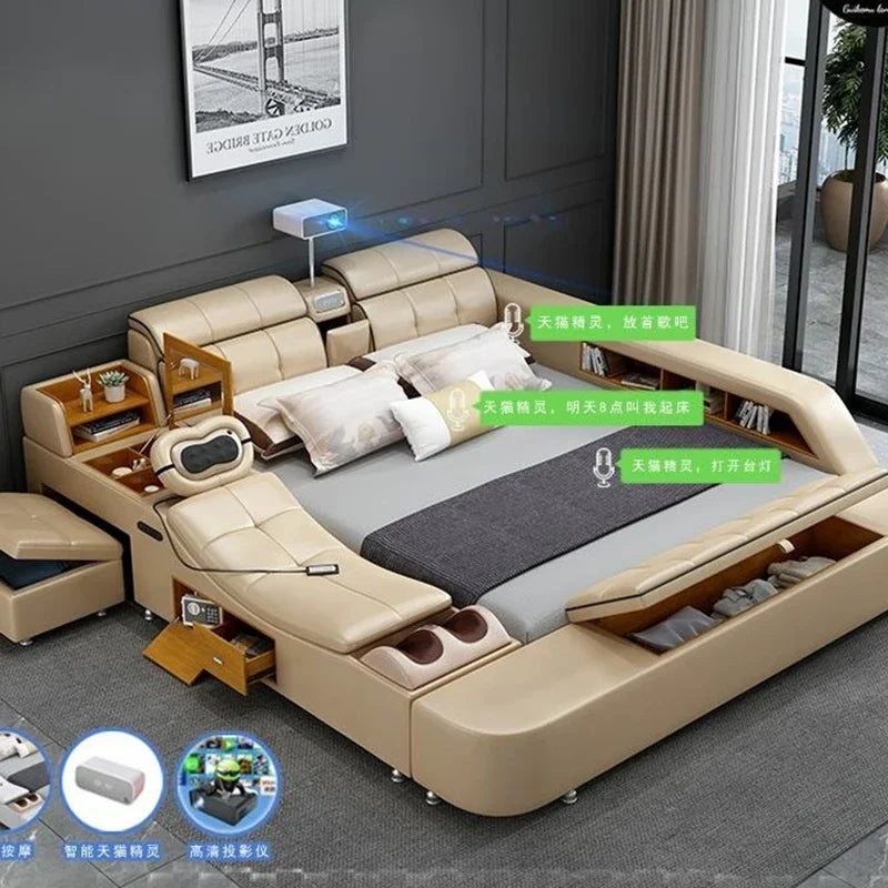 Double Smart Bed Modern Storage Queen Multifunctional Beauty Luxury Bed Sun Princess Sex Sleeping Camas De Casal Home Furniture