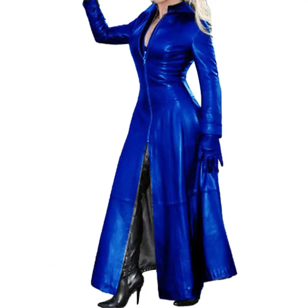 Faux Leather Jacket for Women Stylish Women's Faux Leather Cyberpunk Coat with Lapel Collar Zipper Placket for Autumn