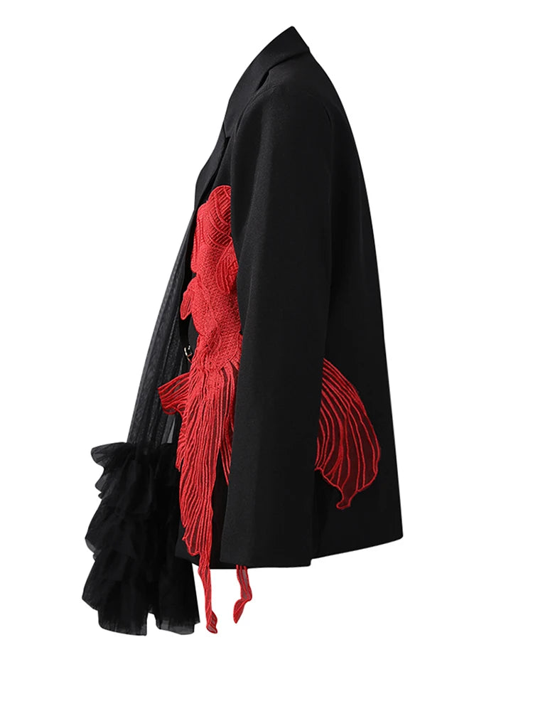 Blazer – Mesh Irregular Spliced – Jersey – Black | KIMLUD