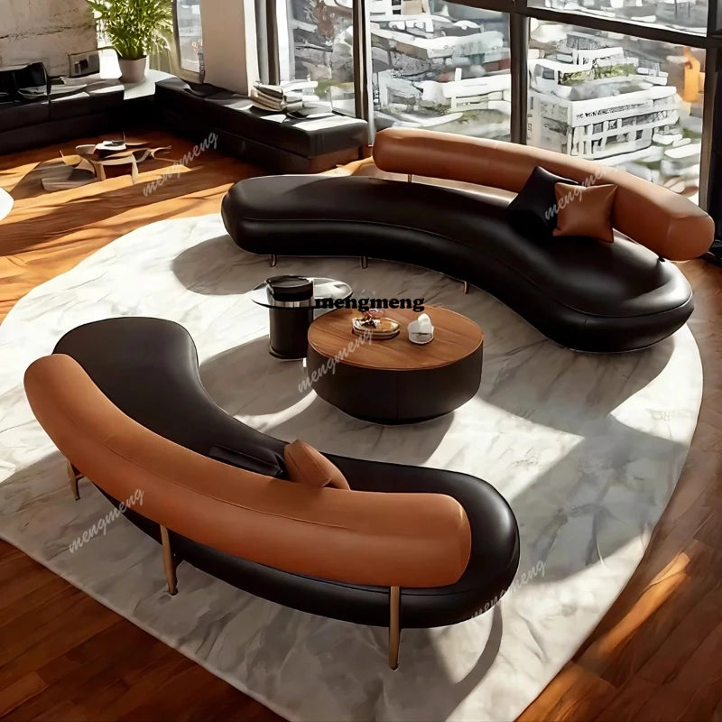 Round-Curved Composite Fabrics Sofa Set With Armchair — Black | KIMLUD