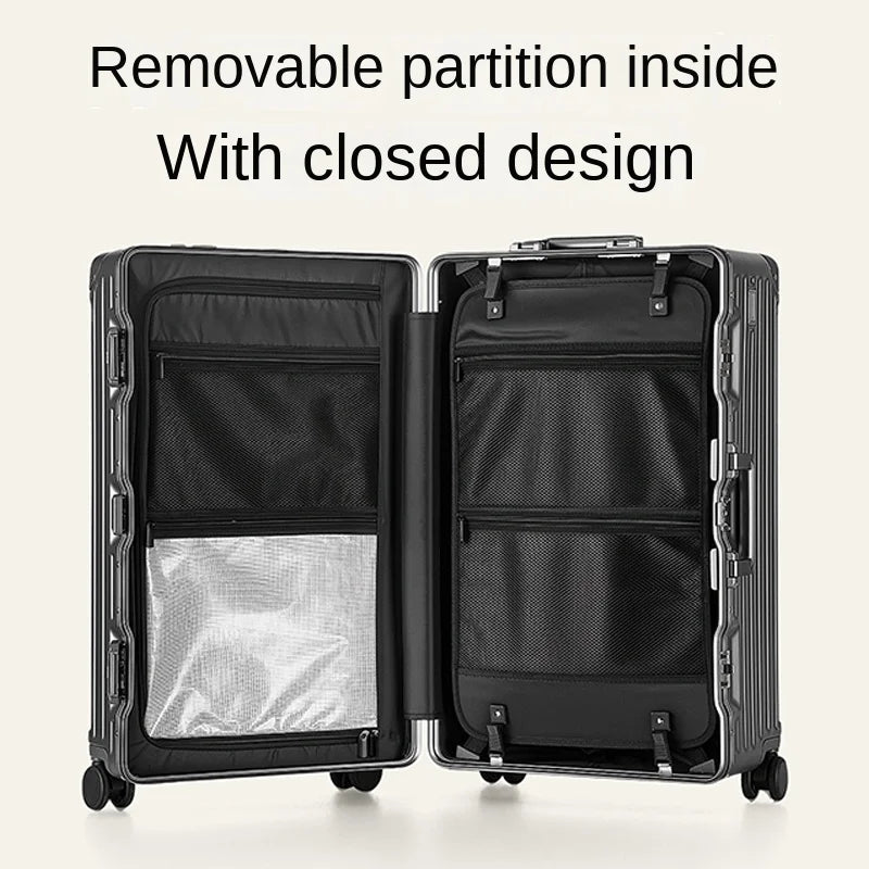 Aluminum Frame Suitcase With USB Cup Holder — Blue | KIMLUD