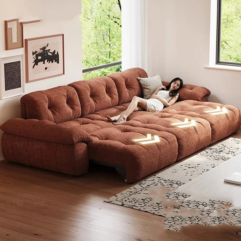Velvet Designer Living Room Sofa Multifunctional Electric Adjustment — Burnt Orange | KIMLUD