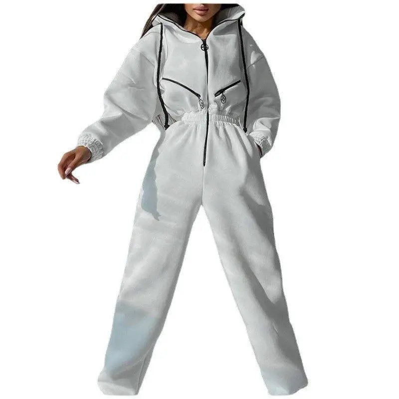 Casual Hooded Jumpsuit Long Sleeve — Black | KIMLUD