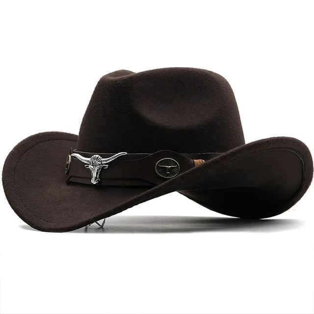Roll Brim Felt Cowboy Hat With Cow Band For Western City Glamour And Everyday Wear — Black | KIMLUD