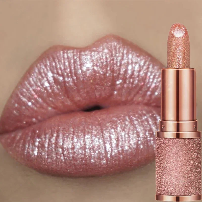 Color Changing Glitter Lipstick Temperature Sensitive Long Lasting Waterproof — Rose Gold | KIMLUD