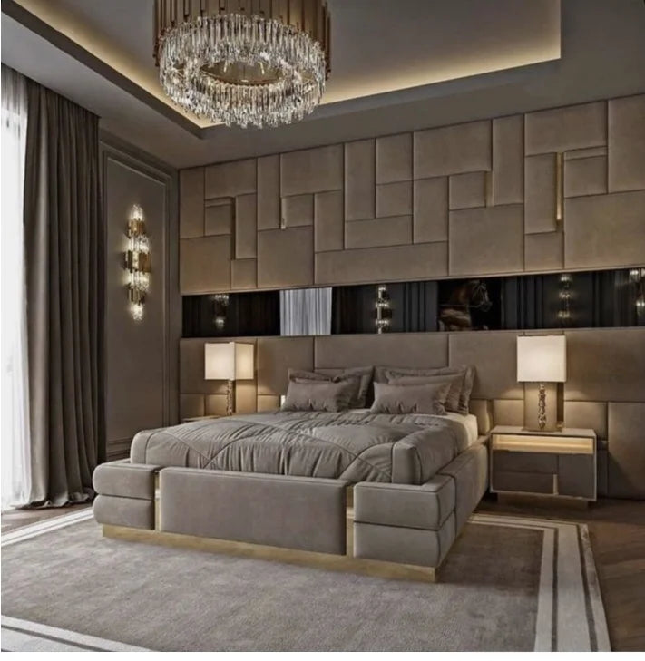 Leather King Size Bed With Tall Headboard — Ivory | KIMLUD