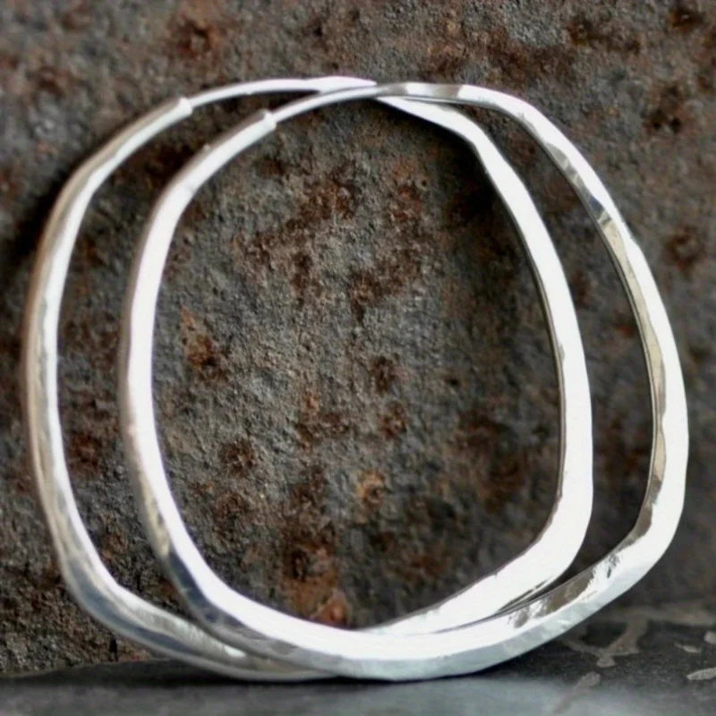 Vintage Silver Color Metal Geometry Carving Pattern Hoop Earrings for Women Jewelry