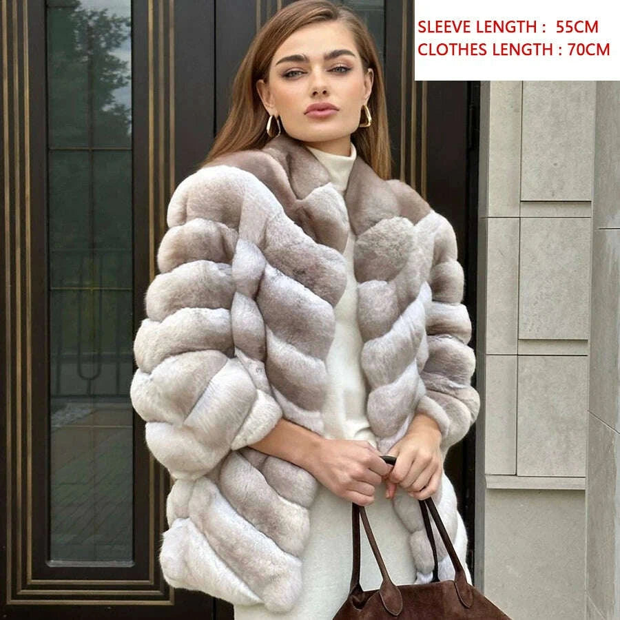KIMLUD, Natural Rabbit Fur Coat Women Chinchilla Colored Real Fur Coat Women Furry Jacket Women New Arrivals Hot Selling, KIMLUD Womens Clothes
