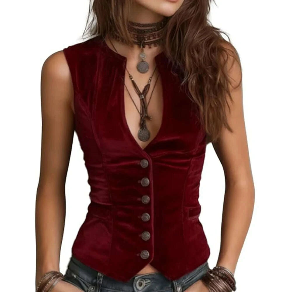 KIMLUD, Vintage Velvet Vest for Women V Neck Cropped Sleeveless Casual Tops Regular Fitted Jacket Waistcoat, KIMLUD Womens Clothes