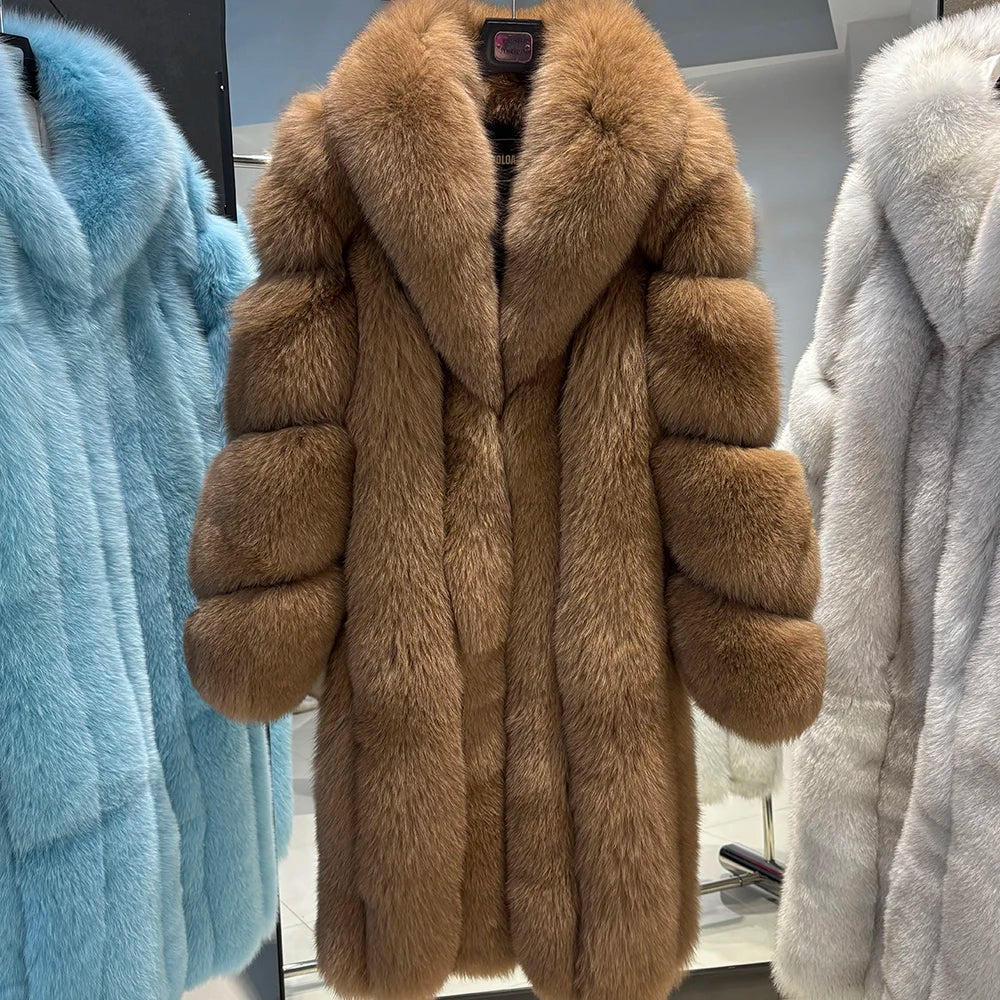 KIMLUD, YOLOAgain 2025 Winter Warm Long Luxury Real Fox Fur Jacket Coat Women 120cm length, KIMLUD Womens Clothes