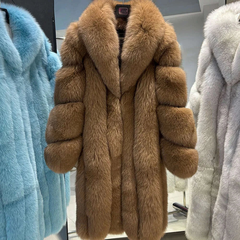 KIMLUD, YOLOAgain 2025 Winter Warm Long Luxury Real Fox Fur Jacket Coat Women 120cm length, KIMLUD Womens Clothes