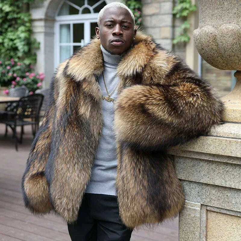 KIMLUD, JANEFUR Men's Winter Raccoon Coat Thick Collar Warm Coat Real Raccoon Fur Coat Luxury Fashion, KIMLUD Womens Clothes