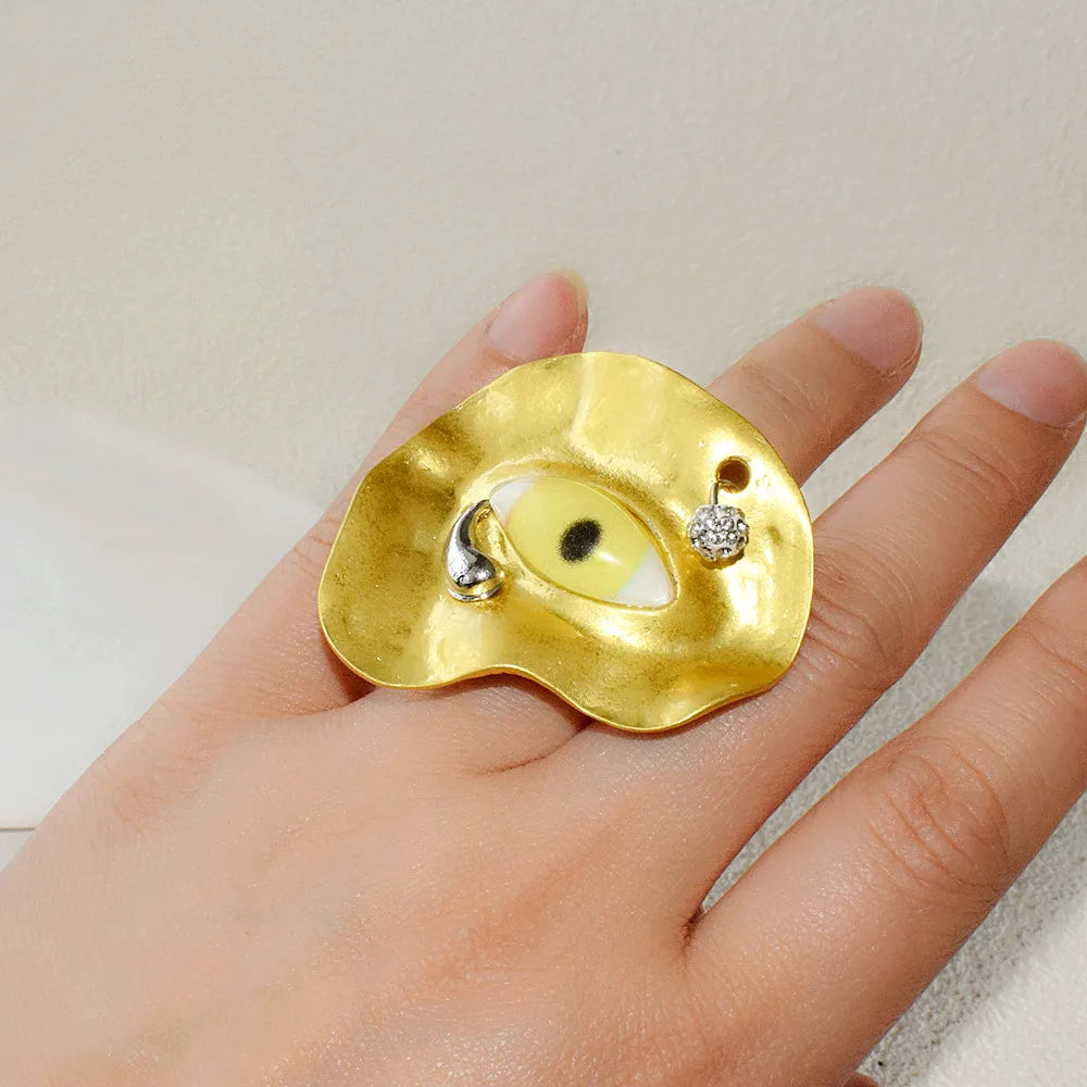 New Exaggerated Baroque Style Metal Plated Blue Eyes Open Ring For Women Fashion Jewelry Accessories