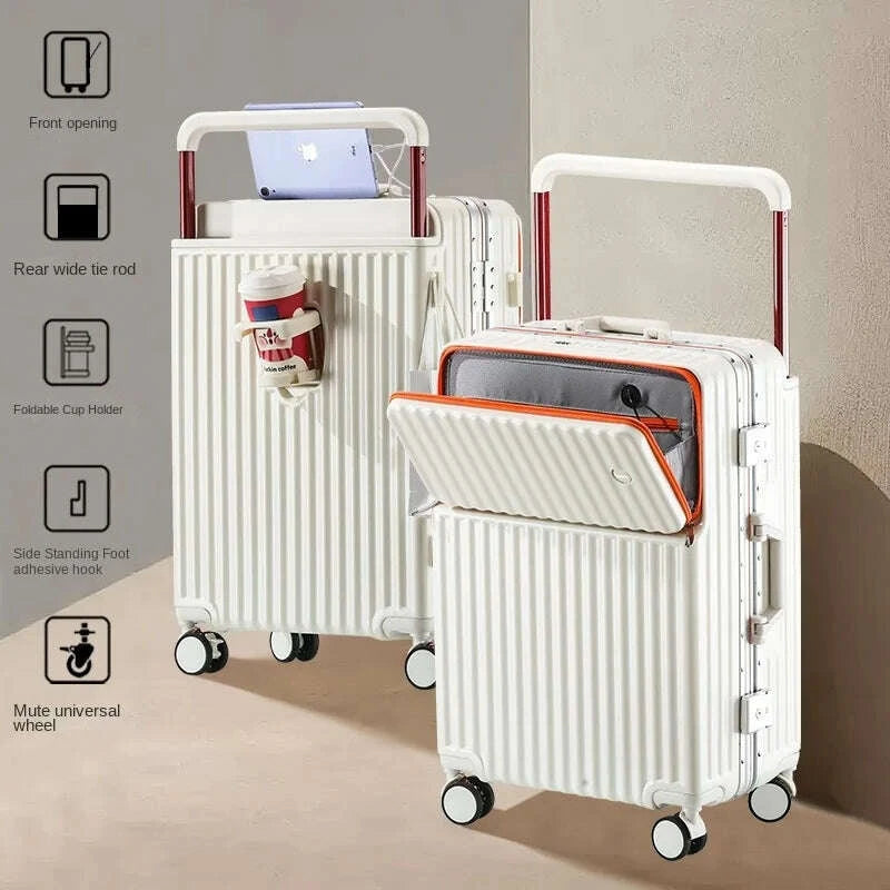 KIMLUD, Aluminum Framed Front Open Suitcase Carry-on Bag Wide Handle Luggage Multifunctional 20/28-inch Impact Resistant Travel Bag, KIMLUD Womens Clothes