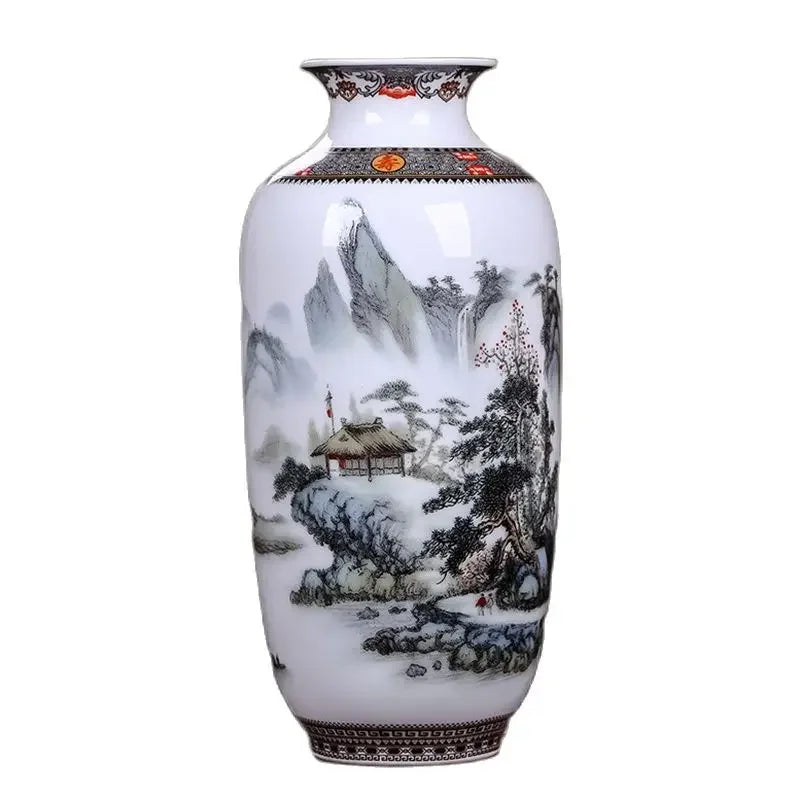 Ceramic Jingdezhen Vase Chinese Traditional Flower Vases Living Room Decoration Vase Fine Smooth Surface Furnishing Articles