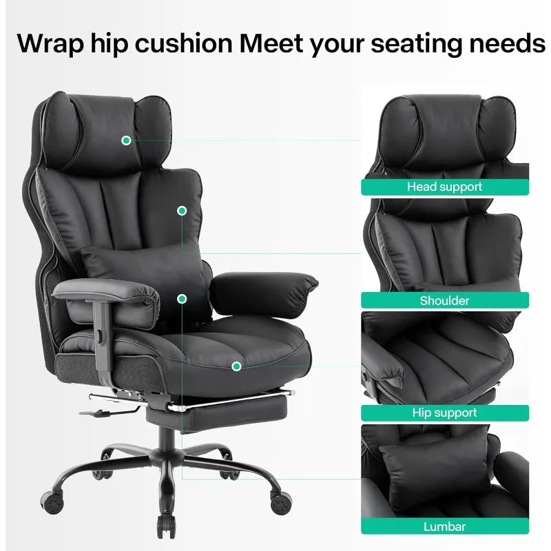 Big and Tall Office Chair 400lbs Wide Seat,High Back Gaming Chair with Foot Rest, Ergonomic Reclining Executive Office Chairs