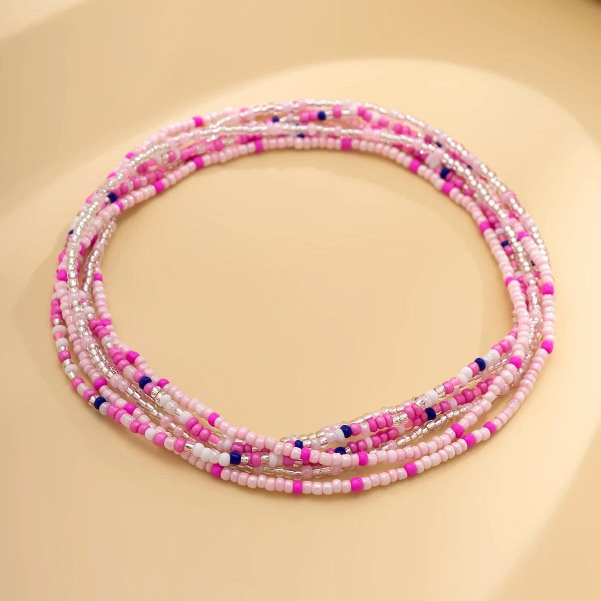 Bohemian Seed Bead Waist Chain With Colorful Small Beads — Pink | KIMLUD