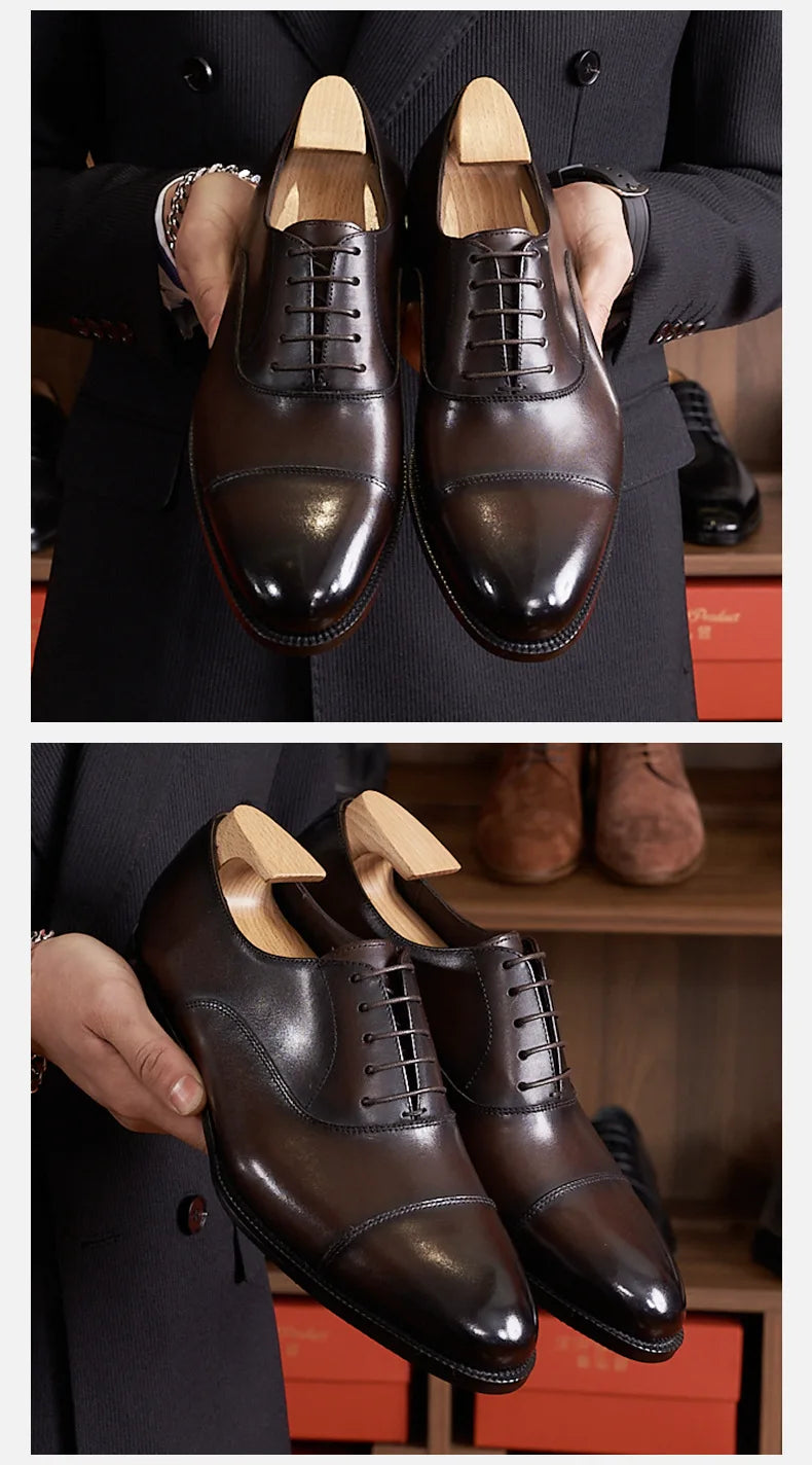 Italian Elegant Mens Wedding Oxfords Shoes Luxury Genuine Leather Handmade Quality Comfortable Autumn Retro Dress Social Shoes
