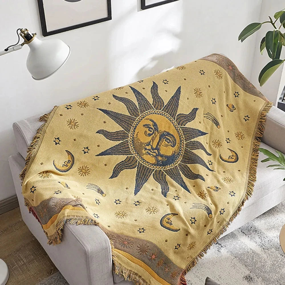 Bohemian Thicken Pure Cotton Thread Knitted Blanket With Tassel Blanket Ethnic Tribal Sofa Cover Carpet Bed Blanket Home Decor