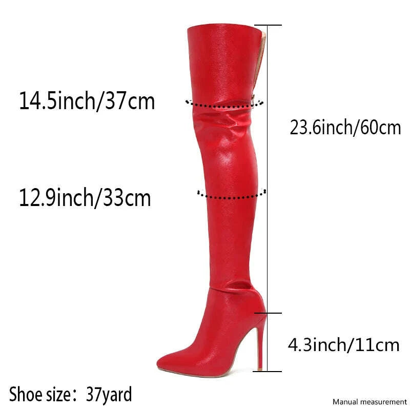 KIMLUD, High Heels Red Women Over The Knee Boots With Back Zip Pointed Toe Big Size 46 Stiletto Thigh High Boots Lady Shoes, KIMLUD Womens Clothes