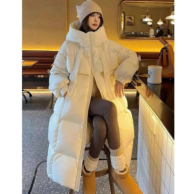 KIMLUD, Women's Down Cotton Padded Jackets Korean Thickened Warm Long Overcoat Solid Hooded Overall Topcoat 2024 Winter, KIMLUD Womens Clothes
