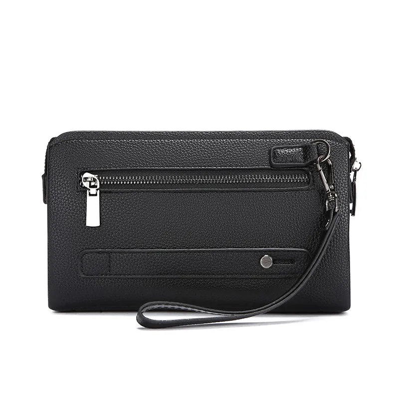 Leather Wallet Clutch Fingerprint Lock — Black | KIMLUD