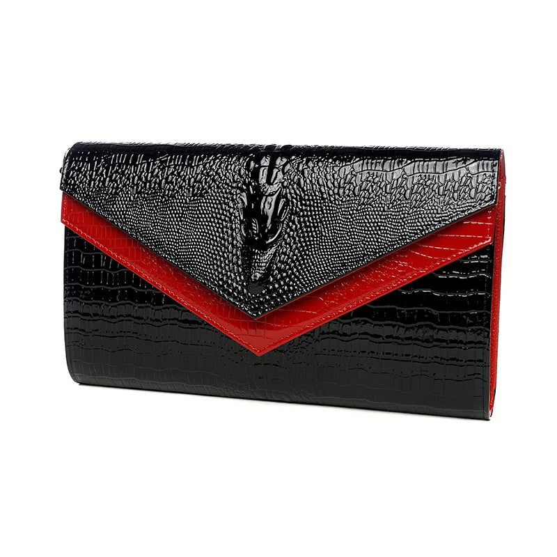Genuine Leather Alligator-Pattern Clutch Bag — Black | KIMLUD