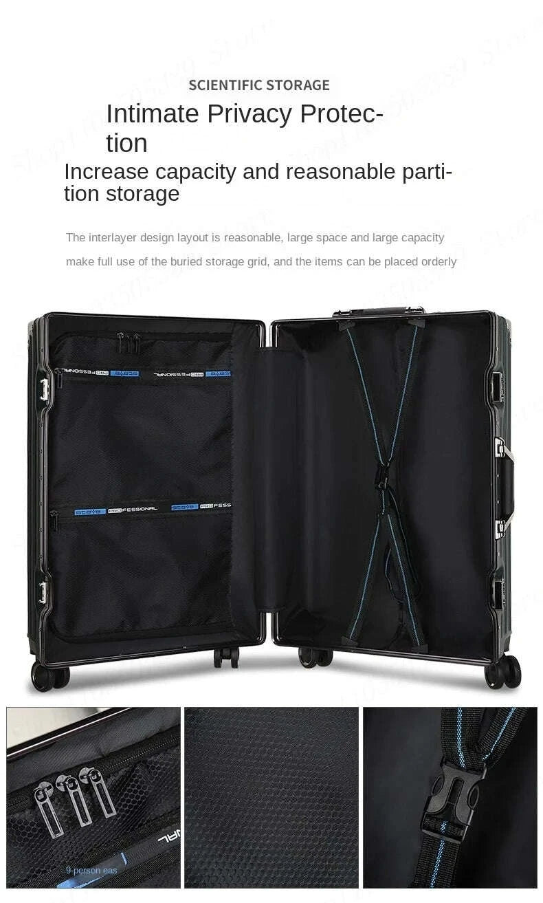 KIMLUD, Aluminum Frame Suitcase 20 inch Boarding Cabin Rolling Luggage Trolley Case Password Suitcases on Wheels Men and Women Students, KIMLUD Womens Clothes