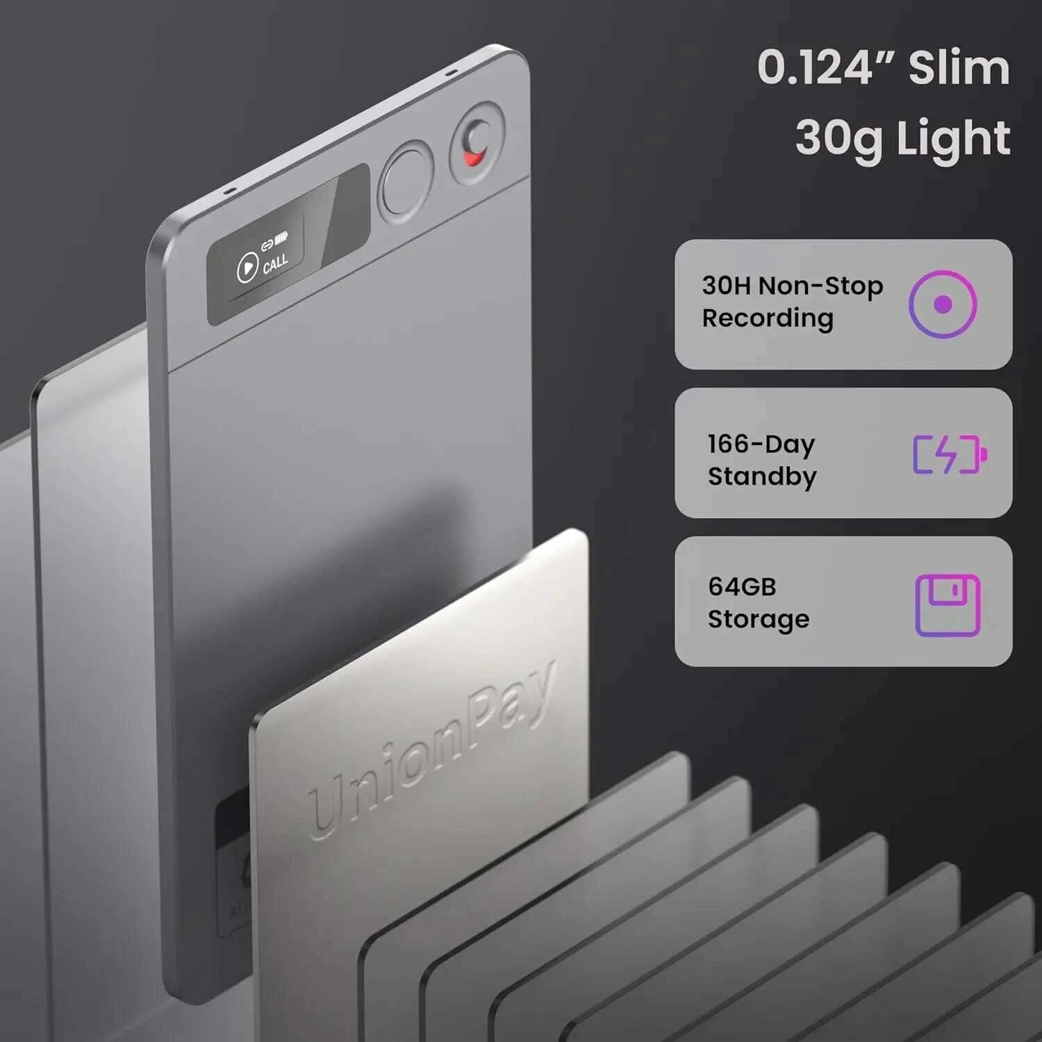 KIMLUD, AI Voice Recorder with Noise Cancellation, 152 Languages, 64GB, App Control for Meetings & Lectures, Gray, KIMLUD Womens Clothes