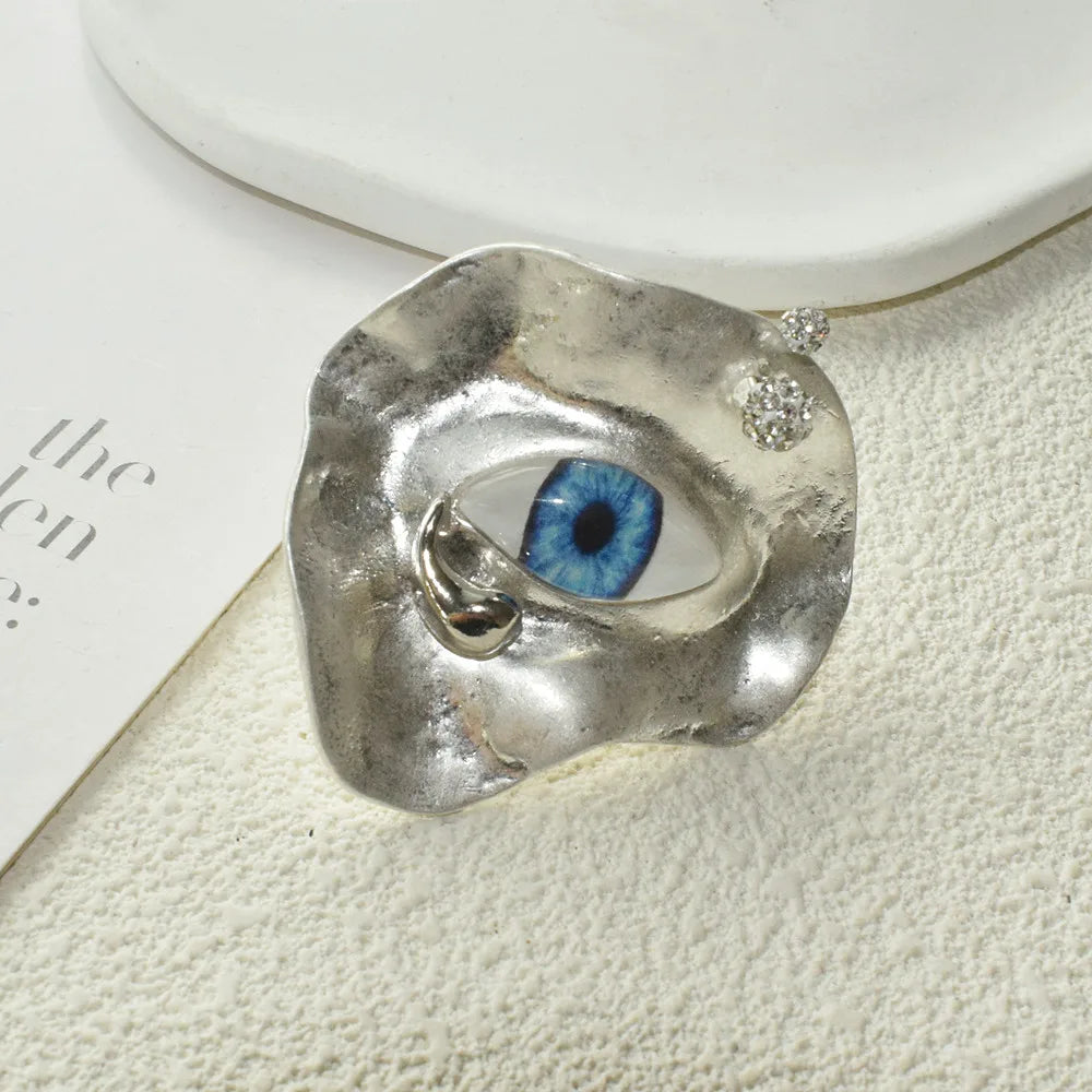 New Exaggerated Baroque Style Metal Plated Blue Eyes Open Ring For Women Fashion Jewelry Accessories
