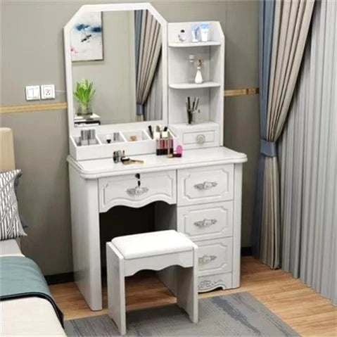 Satin Minimalist Vanity Table With Storage — White | KIMLUD