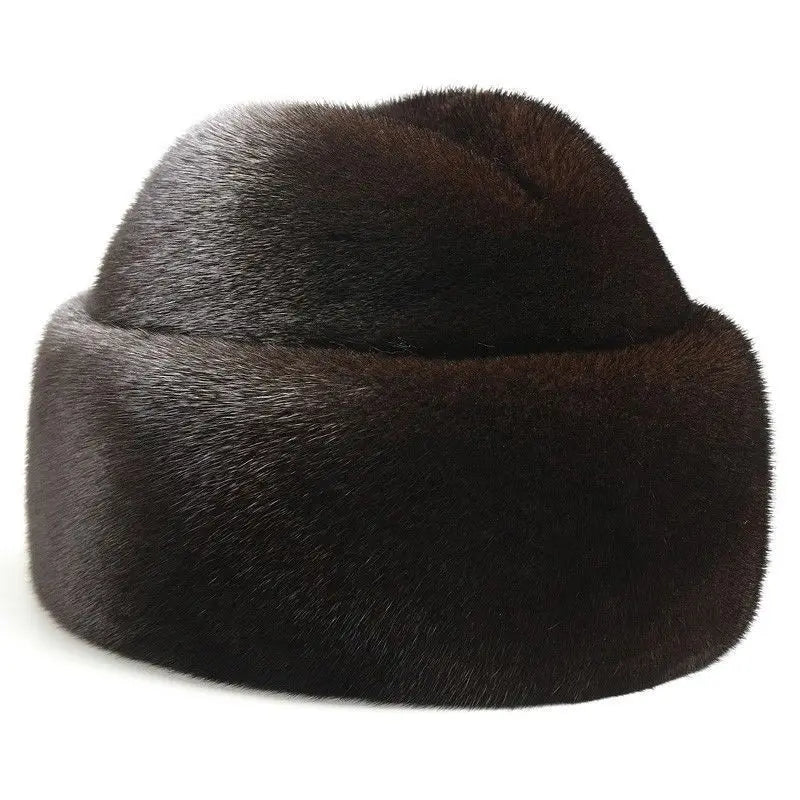 Mink Fur Winter Hat — Top-Hat Crown Silhouette — Deep Black | KIMLUD