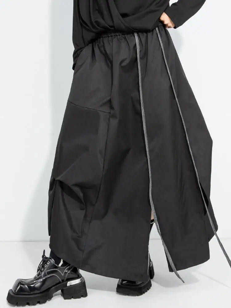 A-Line Skirt – High Elastic Waist – Polyester Cotton – Black | KIMLUD