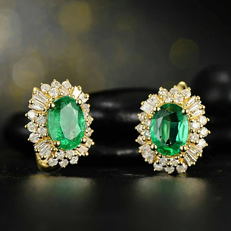 Gleaming Cubic Zirconia Earrings Oval Cut — Green | KIMLUD