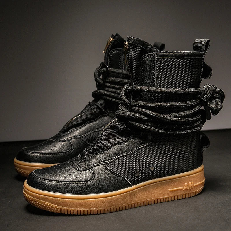 Unisex High-Top Platform Boots – Cross-Tied – Black and White | KIMLUD