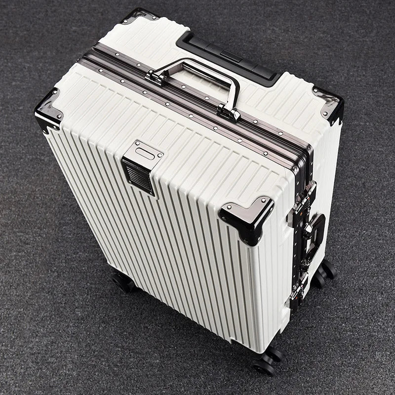 Premium Durable Aluminum Ribbed Luggage Large Capacity — Silver | KIMLUD
