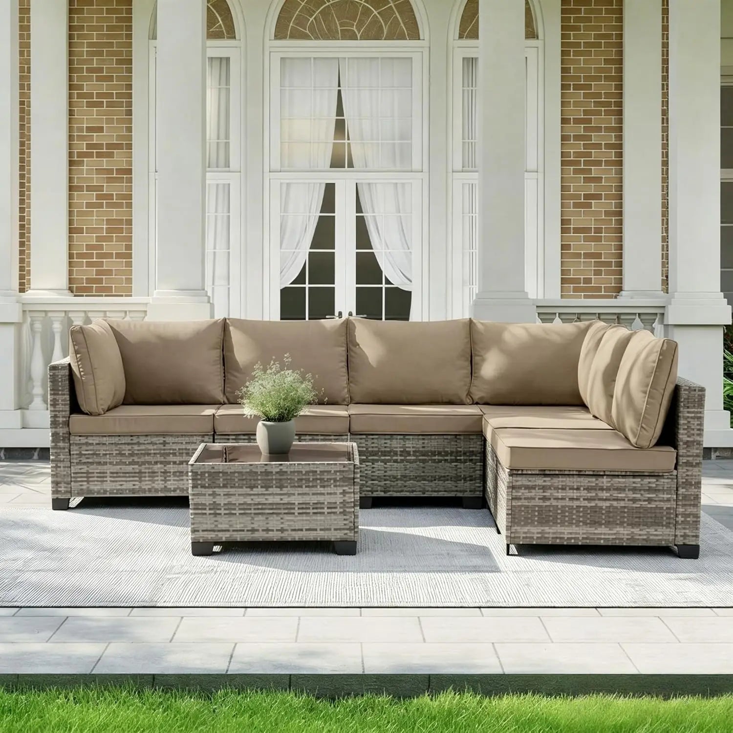All-Weather Rattan Outdoor Sofa Set — Brown | KIMLUD