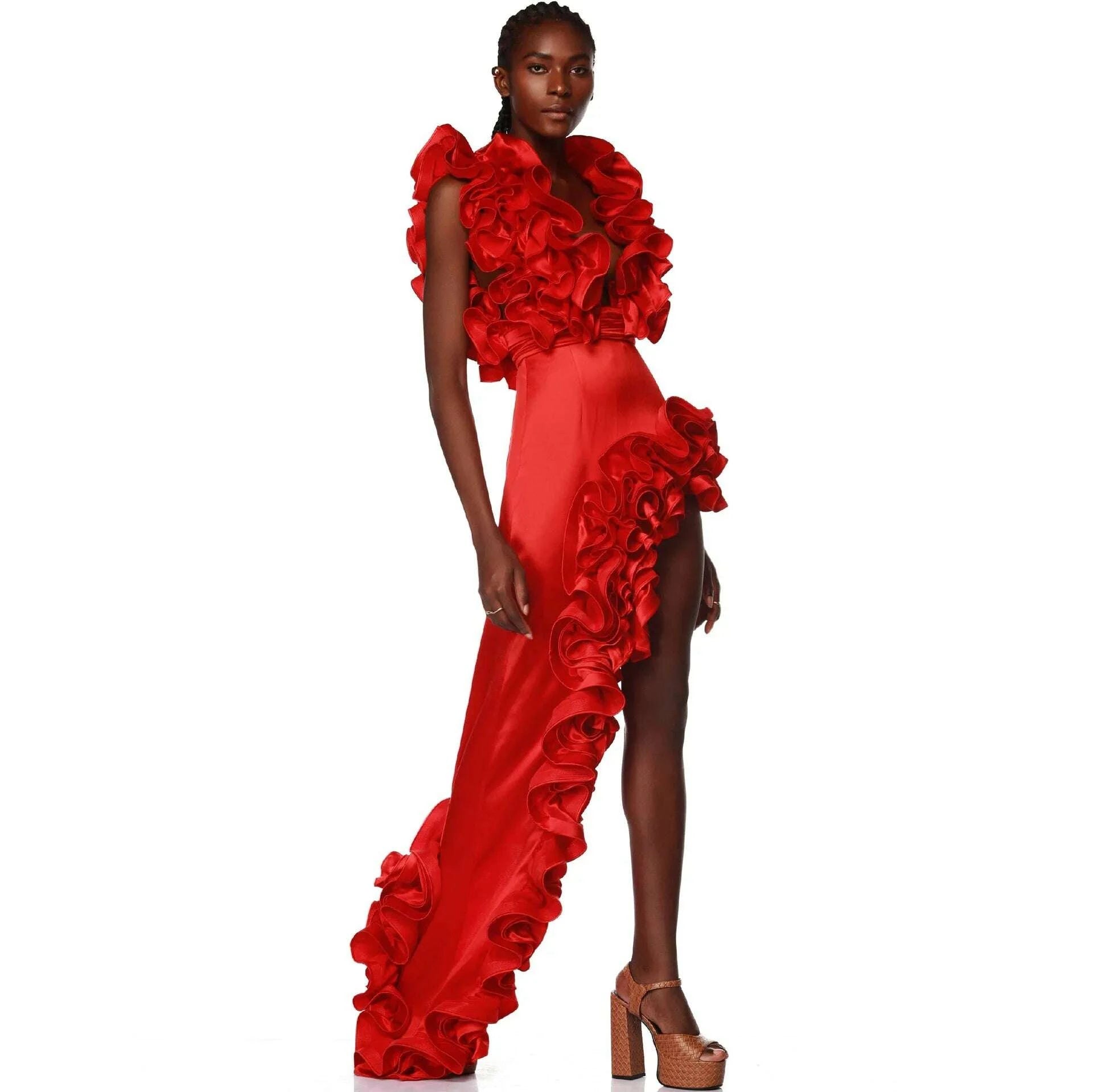 KIMLUD, CM.YAYA Women Sets Streetwear 2 Two-piece Suits Sexy Beach Holiday Ruffles Asymmetrical V-neck Bodysuit+Long Skirts Bikinis Sets, KIMLUD Womens Clothes