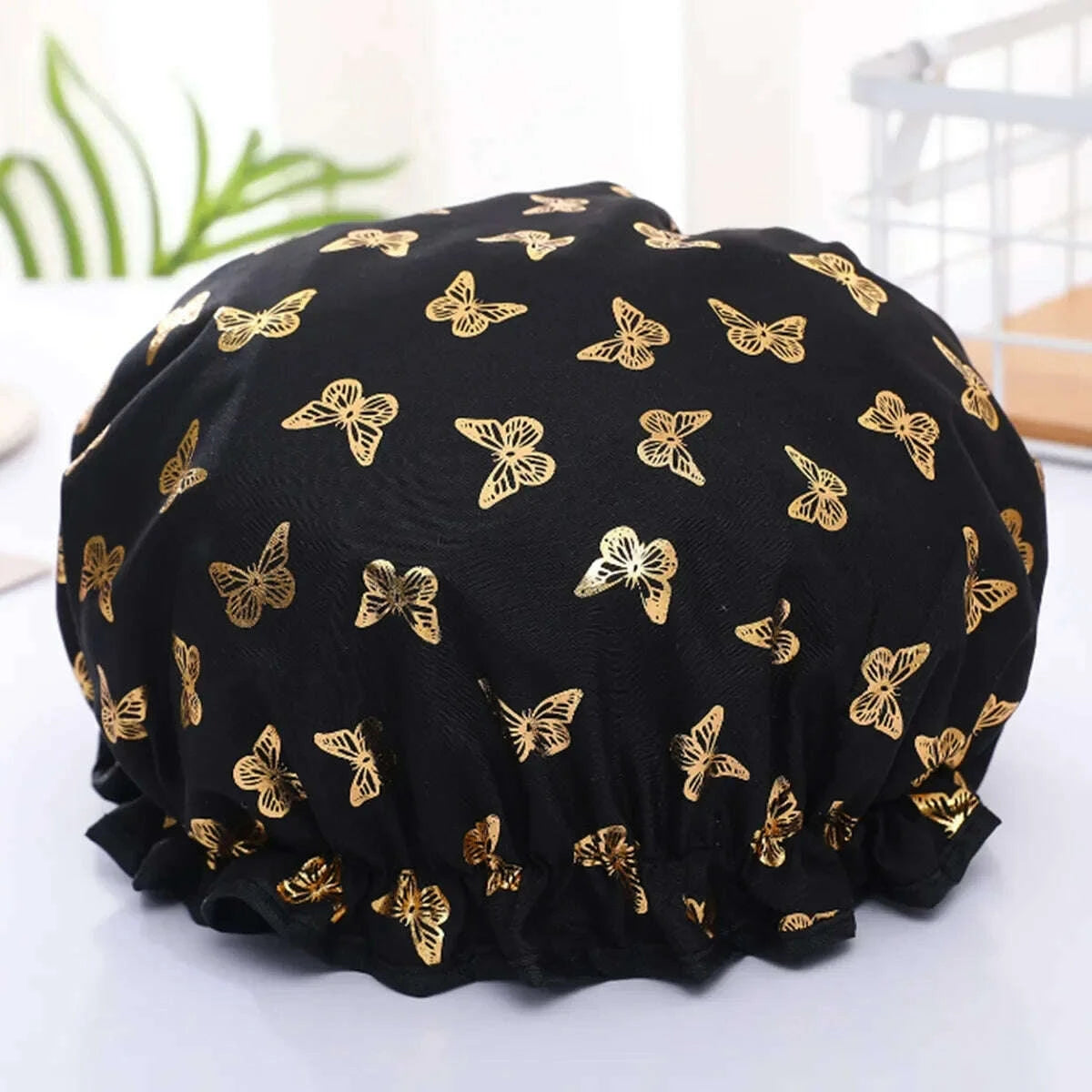 KIMLUD, 【Hot sales】Double Shower Cap Waterproof Hair Cap Hot Gold Printed Terylene Cotton Shower Cap Bathing Women, KIMLUD Womens Clothes