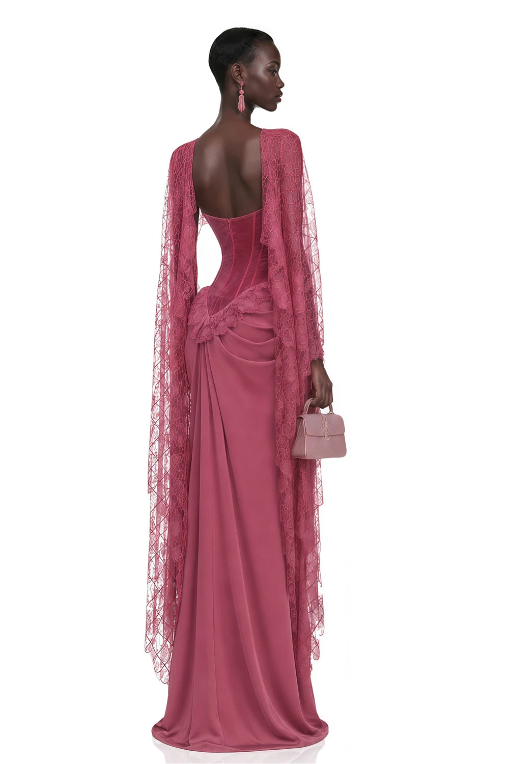 Mermaid Prom Dress – High Neck Lace – Mermaid Silhouette – Dusty Rose | KIMLUD