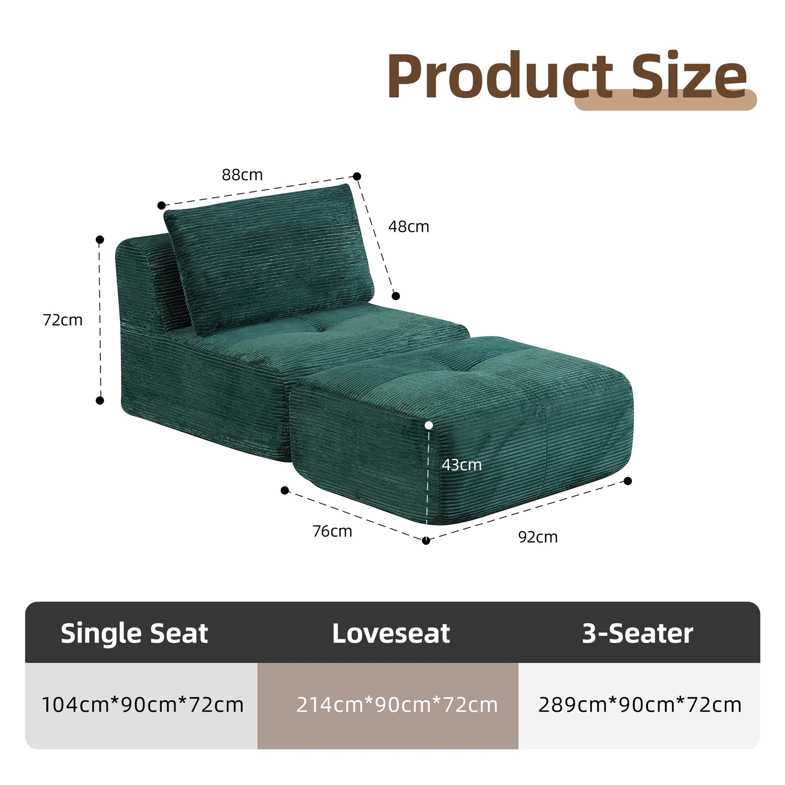 Corduroy Sofa Bed,Comfortable Small Single Sofa,Compression Sofa Seat,Foldable Lounger for Bedroom, Guest Room or Living Room