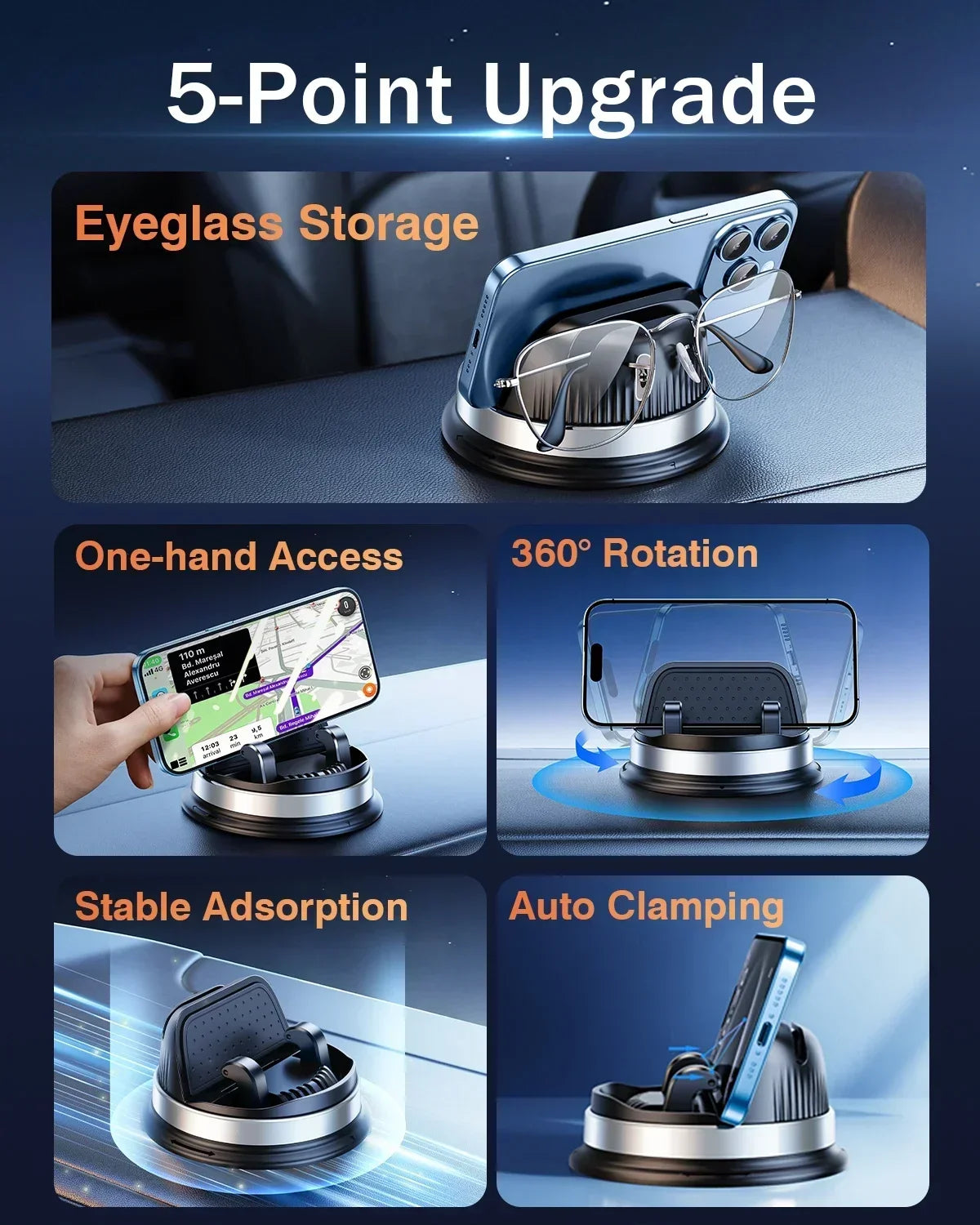 Oatsbasf Car Phone Mount Holder for Dash One-Handed Operation 360° Rotation Car Navigation Holder for iPhone Samsung Z Fold 6 5