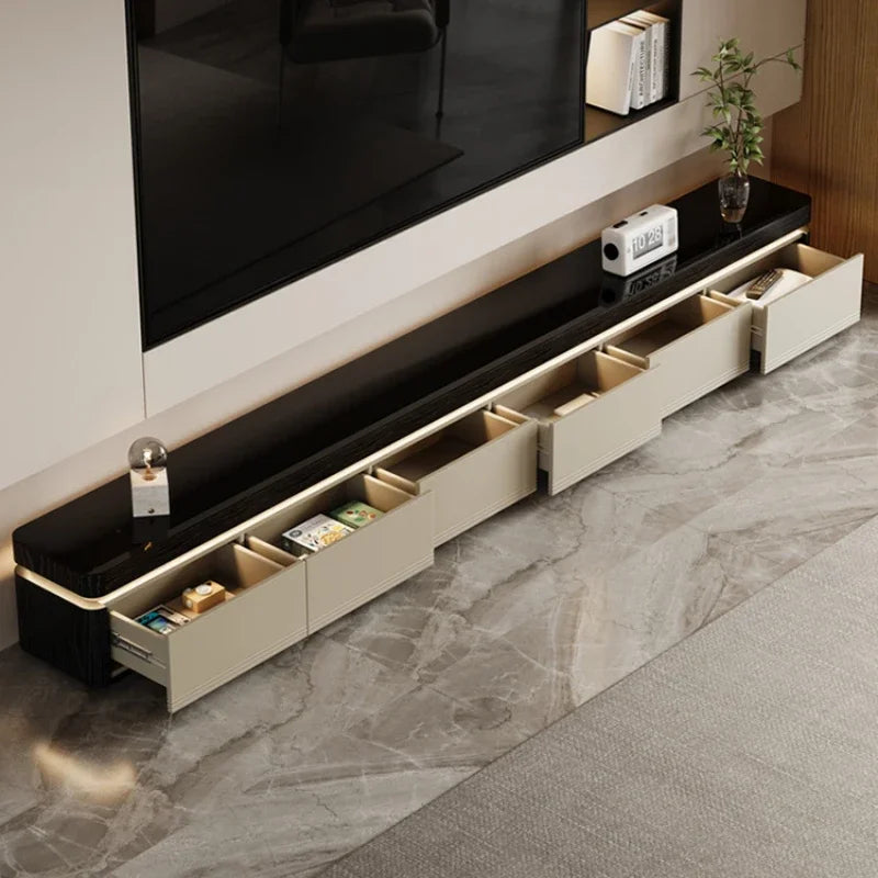 Sculpted Wood TV Stand With Sliding Doors — White | KIMLUD