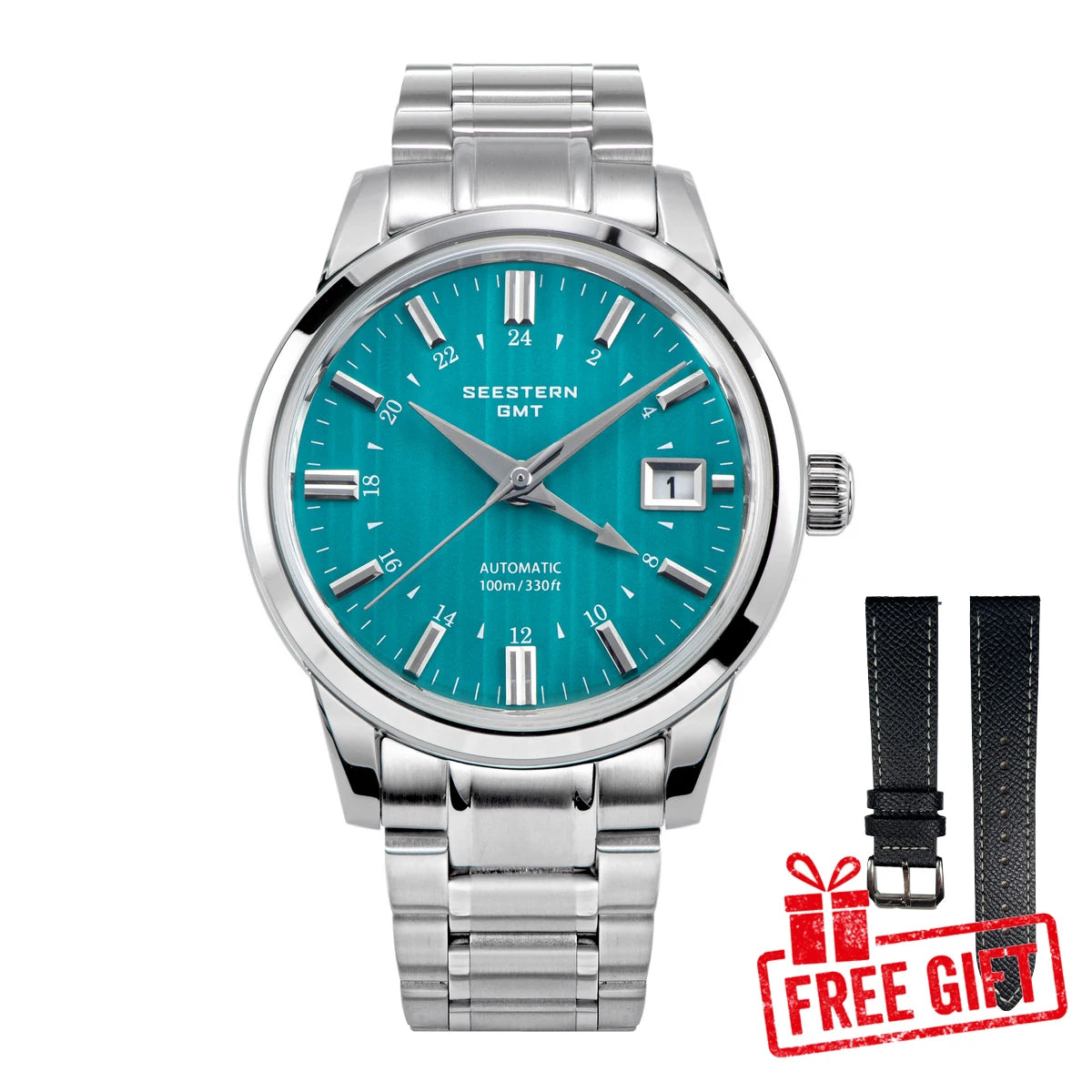 SEESTERN S446 Men Watch Automatic Mechanical Wristwatches NH34 GMT Movement 100m Waterproof Domed Sapphire Crystal Clock Limited