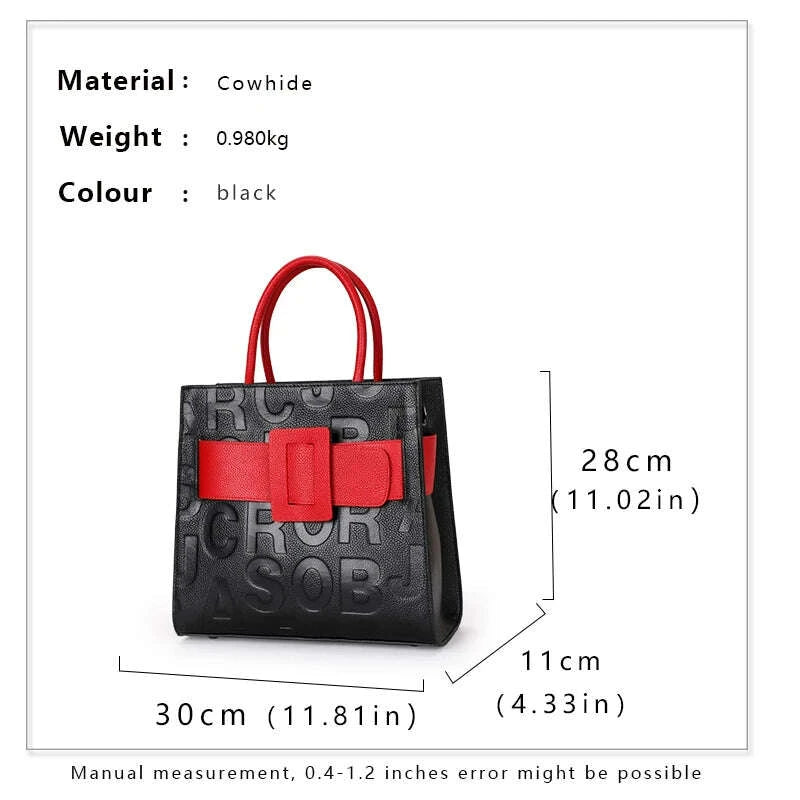 KIMLUD, Aidrani Fashionable women's large capacity handbag with letter print design, made of cowhide material, square, black, KIMLUD Womens Clothes