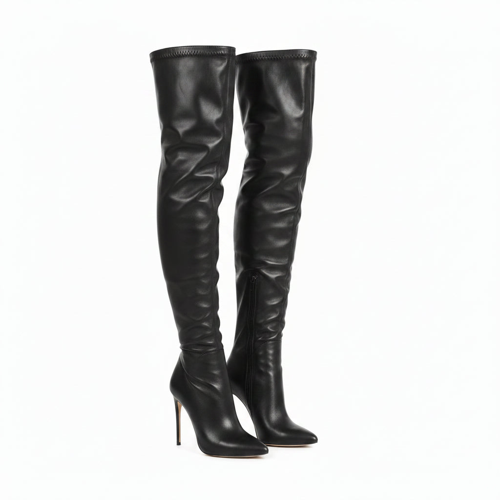 KIMLUD, Black Matte Leather Over the Knee Boots Pointed Toe Stiletto High Heel Side Zipper Women Shoes 2024 Sexy Zapatos Para Mujere, KIMLUD Womens Clothes