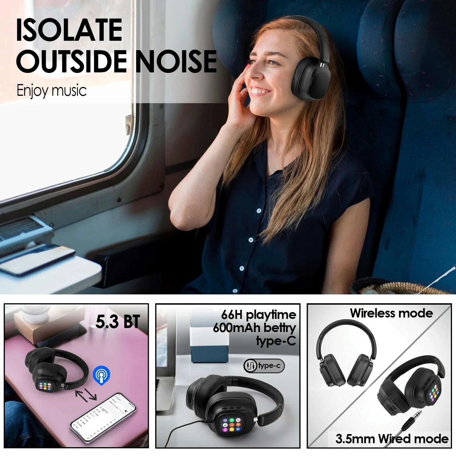 KIMLUD, Siindoo NEWEST ANC930Plus Hybrid ANC Wireless Headphone, With Multi Magnetic Touch Control LED Screen AND APP Download 1GB MP3, KIMLUD Womens Clothes